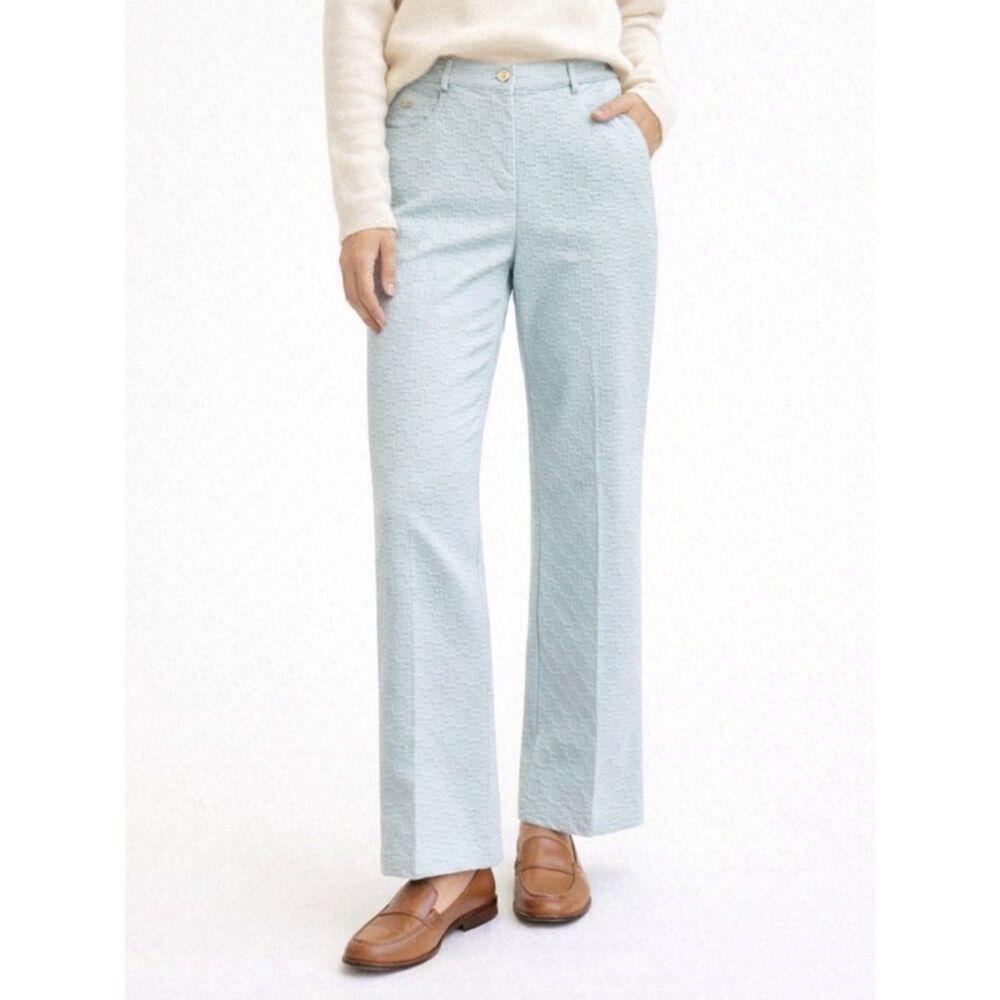 St. John Sport Aqua Blue Textured Pants Size 2 Straight Leg Logo Jacquard VTG